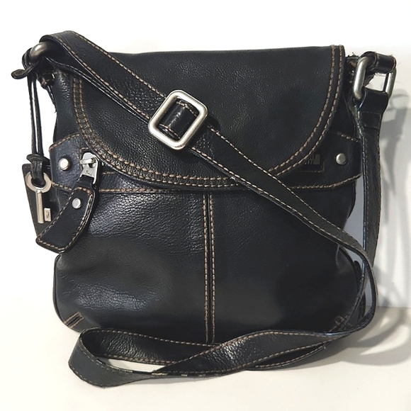 Fossil Vintage Black Pebbled Leather Crossbody Shoulder Bag Purse EUC - Picture 2 of 16
